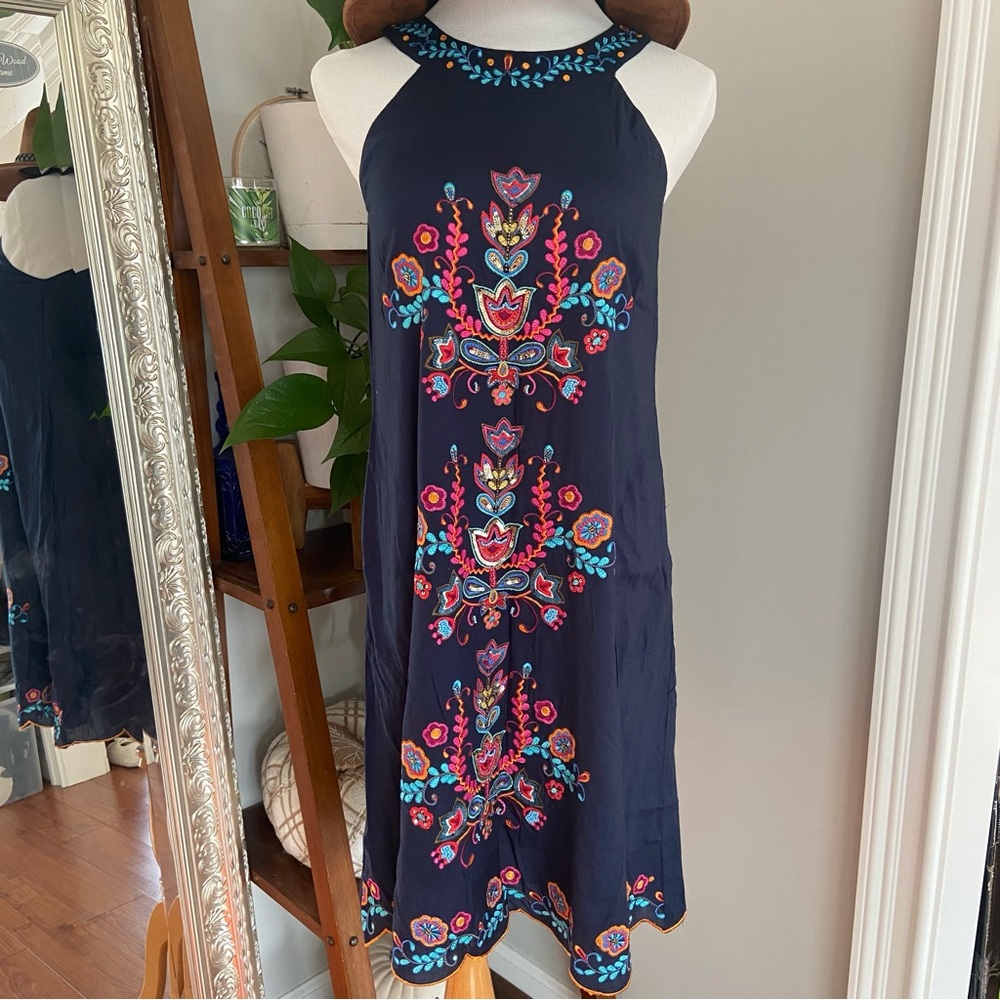 LULA SOUL Navy Embroidered Sequin Floral Dress